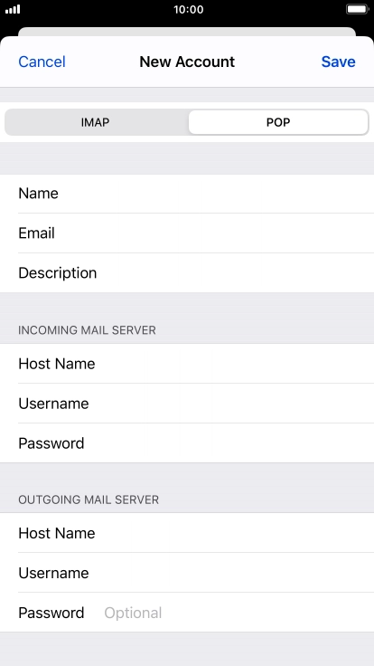 Press Password and key in the password for your email account. Please note that if you're using Vodafone's outgoing server, leave the password field empty.