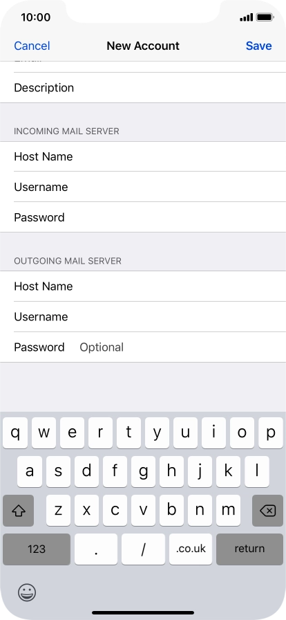 Press Password and key in the password for your email account. Please note that if you're using Vodafone's outgoing server, leave the password field empty.