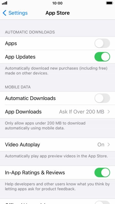 Press the indicators next to the required content types to turn the function on or off.