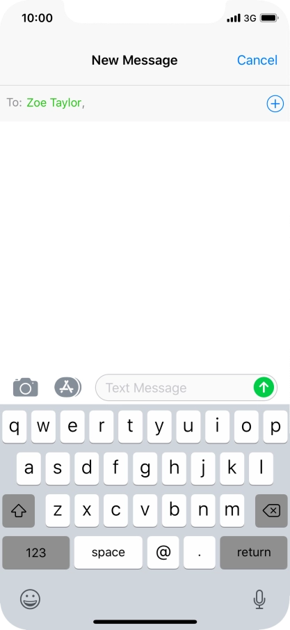 Press the text input field and write the text for your text message.
