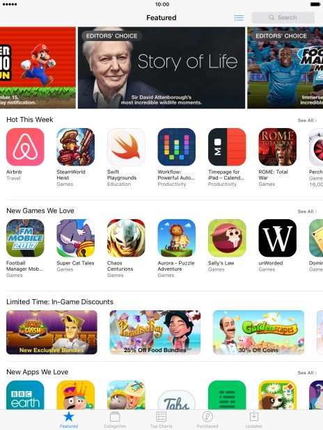 Press the search field and key in the name or subject of the required app.