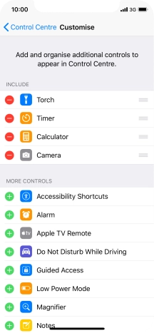 Press the delete icon next to the required function to remove it from Control Centre.