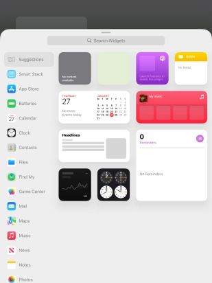 Press the required widget.