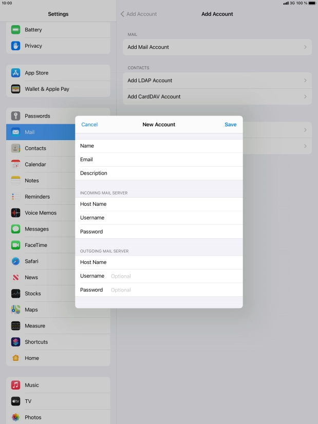 Press Username and key in the username for your email account. Please note that if you're using Vodafone's outgoing server, leave the username field empty.