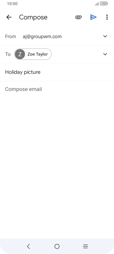 Press the text input field and write the text for your email message.