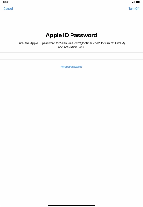 Key in the password for your Apple ID and press Turn Off.