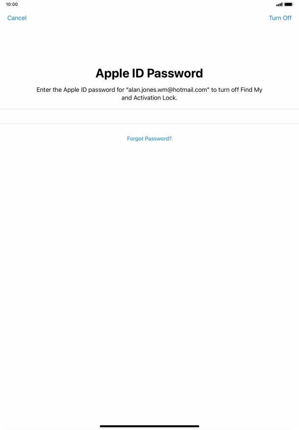 Key in the password for your Apple ID and press Turn Off.