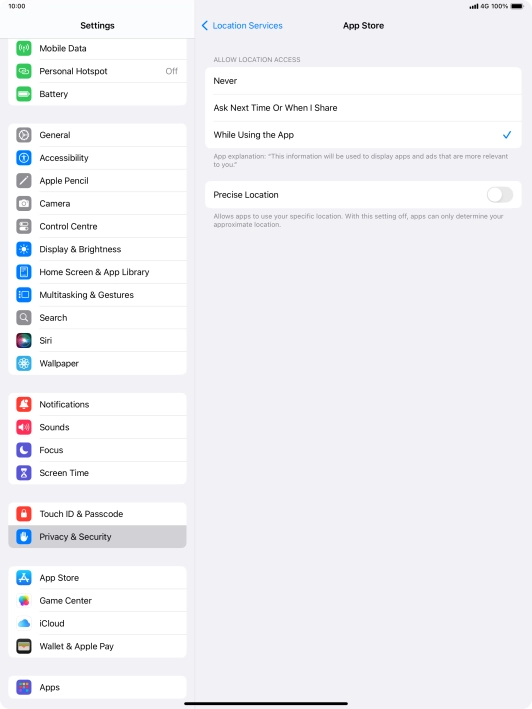 Press the required setting to turn the function on or off.