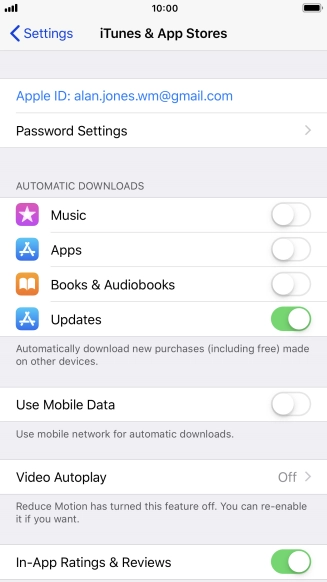 Press the indicator next to the required content type to turn the function on or off.