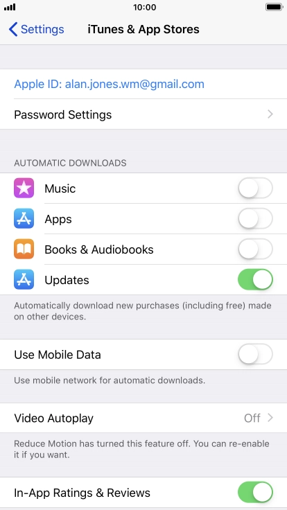 Press the indicator next to the required content type to turn the function on or off.
