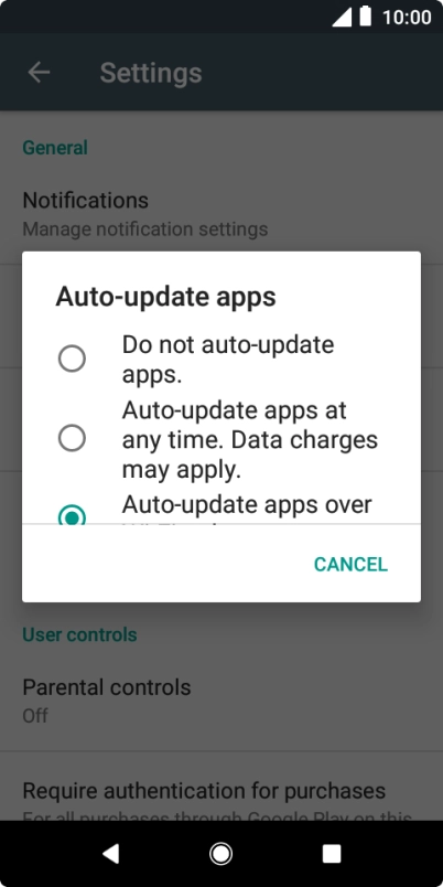 To turn off automatic update of apps, press Do not auto-update apps..