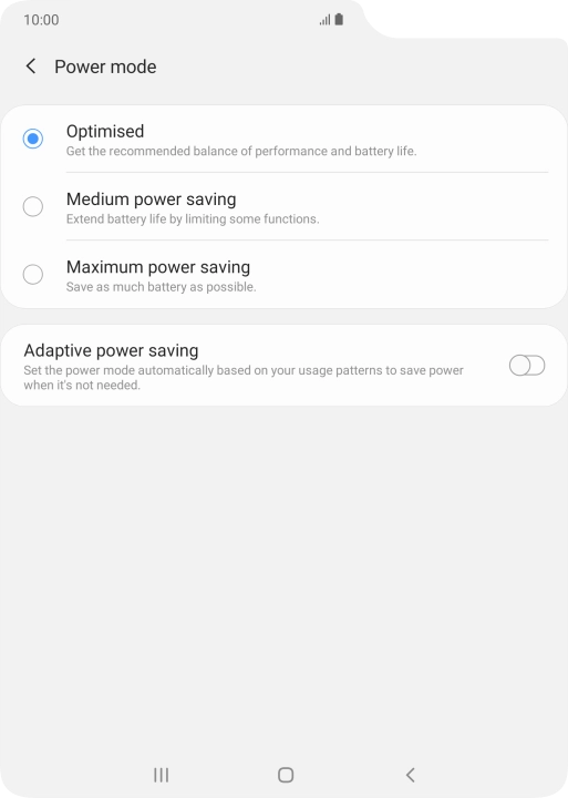 Press the required setting.