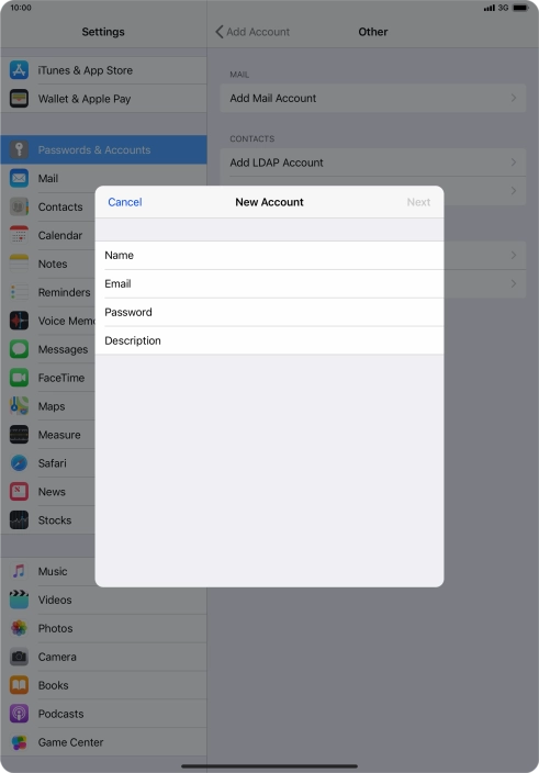 Press Email and key in your email address.