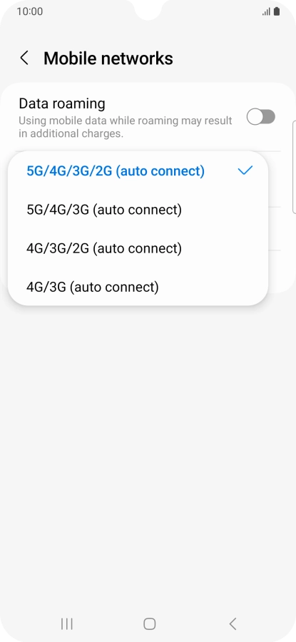 Press the required network mode.
