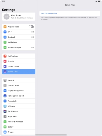 Press Turn On Screen Time.