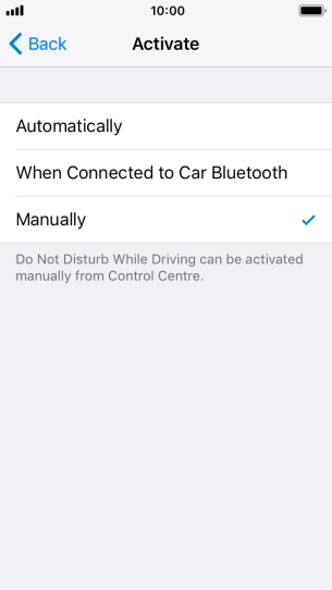 Press the required setting.