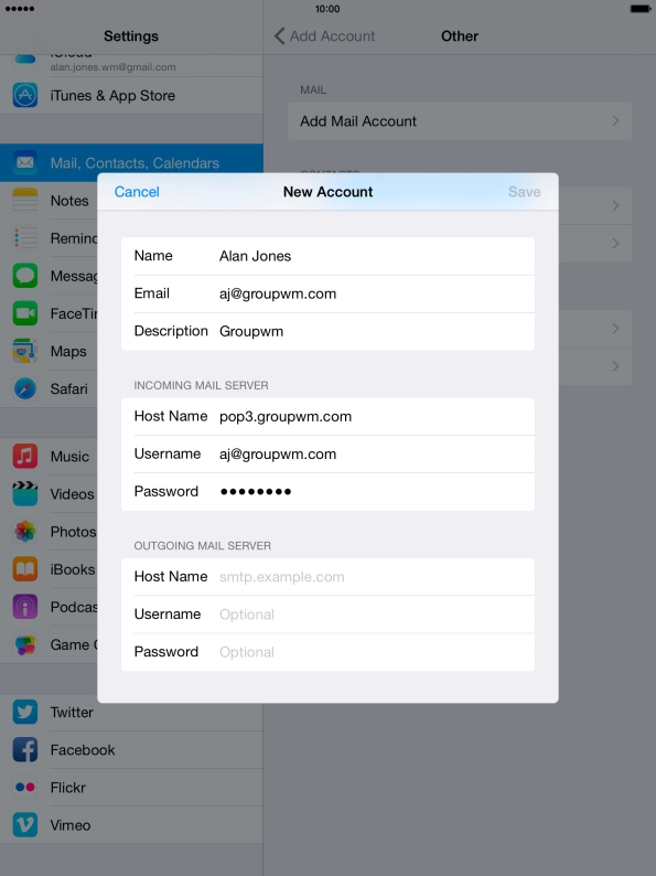 Press Host Name and key in the name of your email provider's outgoing server.
