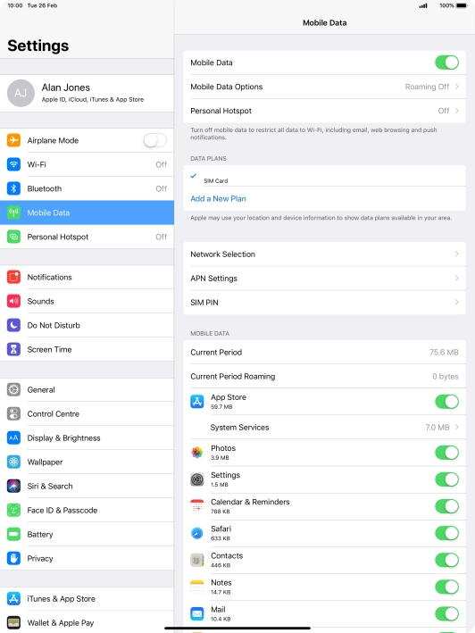 Press Mobile Data Options.