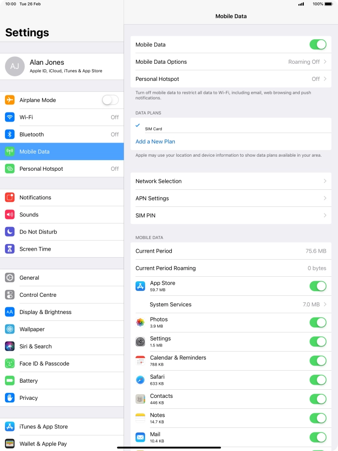 Press Mobile Data Options.