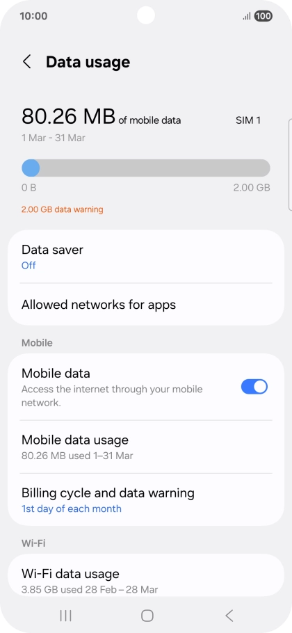 The total data usage is displayed. The total data usage is displayed.