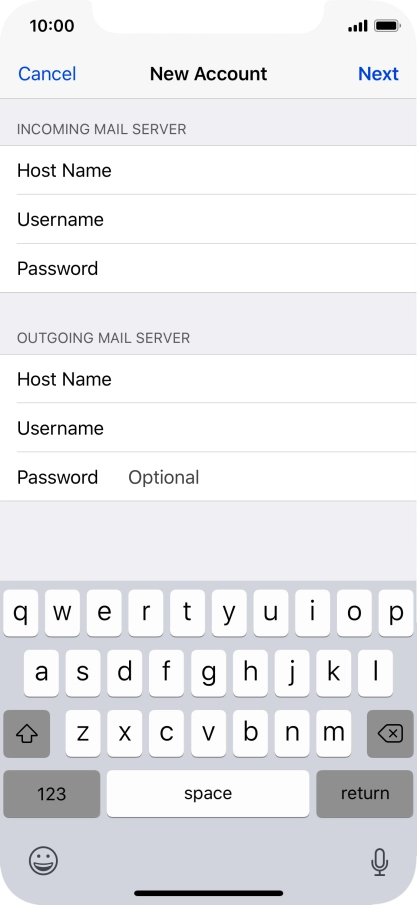 Press Password and key in the password for your email account.