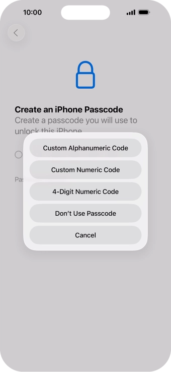 Follow the instructions on the screen to turn on use of phone lock code or press Don't Use Passcode.