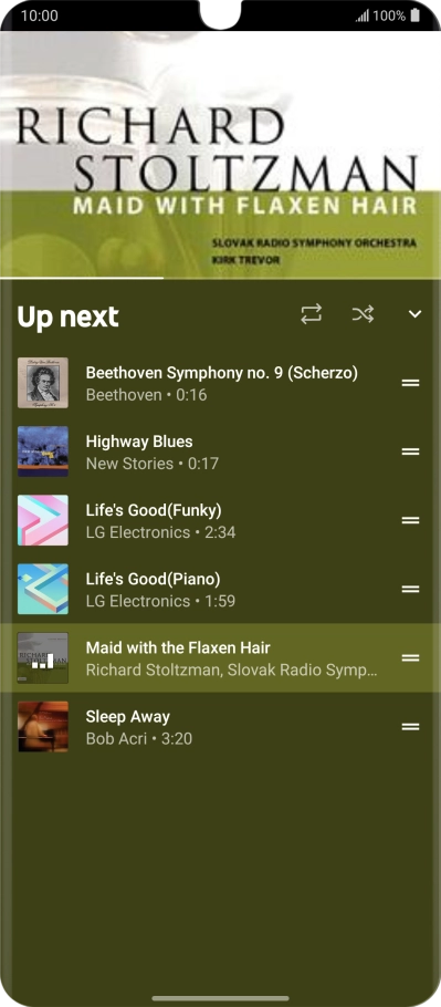 Press the repeat icon to turn the function on or off.