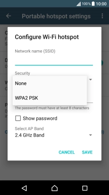 Press WPA2 PSK to password protect your Wi-Fi hotspot.