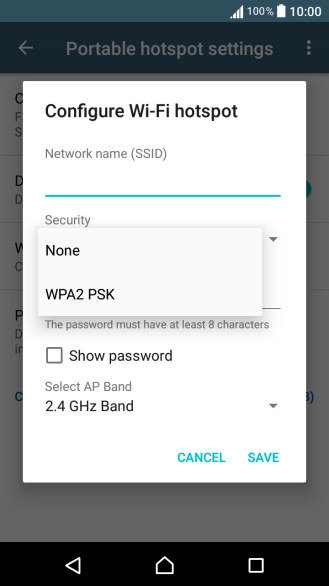 Press WPA2 PSK to password protect your Wi-Fi hotspot.