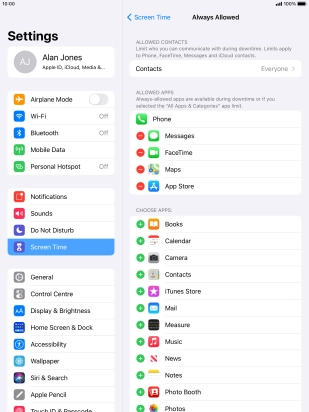 Press the remove icon next to the required app to remove it from the list of allowed apps during Downtime.