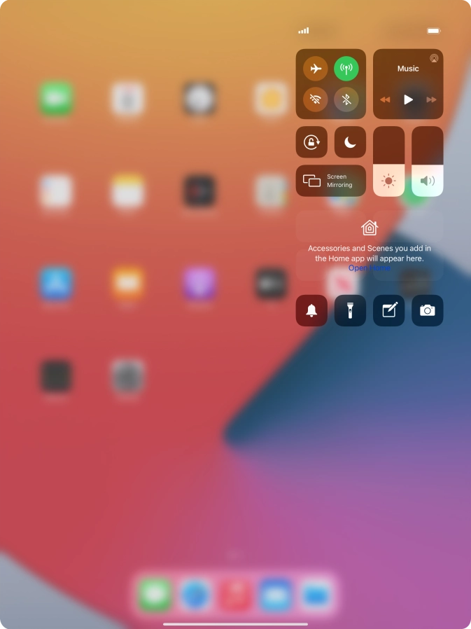 Press the required function to open an application or turn the function on or off.