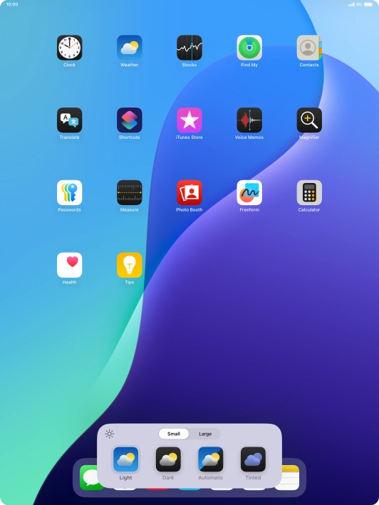 Press the required setting to select the size of app icons on the home screen.
