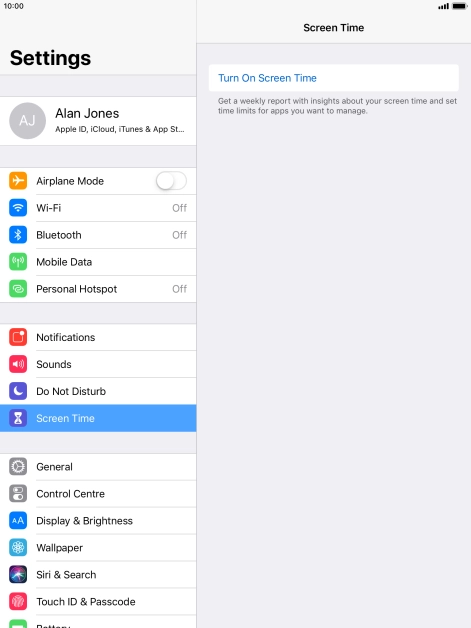 Press Turn On Screen Time.