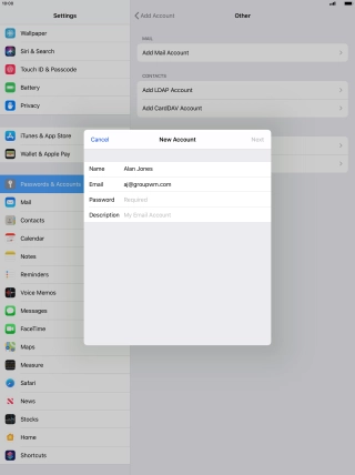 Press Password and key in the password for your email account.