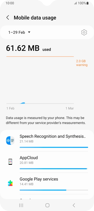 The data usage for each application is displayed below the name of the application.