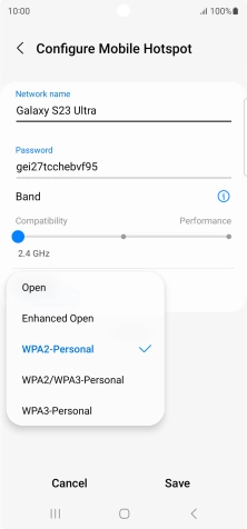Press WPA3-Personal to password protect your Wi-Fi hotspot.
