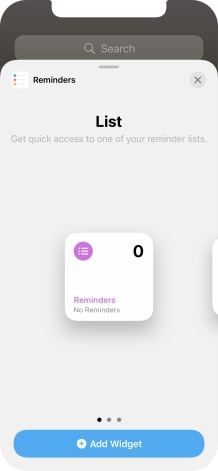 Slide your finger right or left on the screen to select the required widget size.