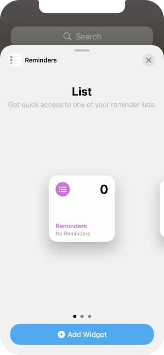 Slide your finger right or left on the screen to select the required widget size.