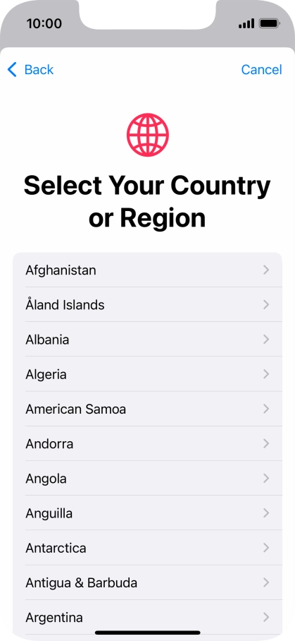 Press the required country.