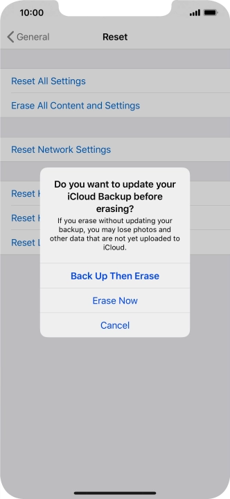 Press the required setting.