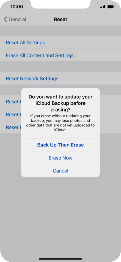 Press the required setting.
