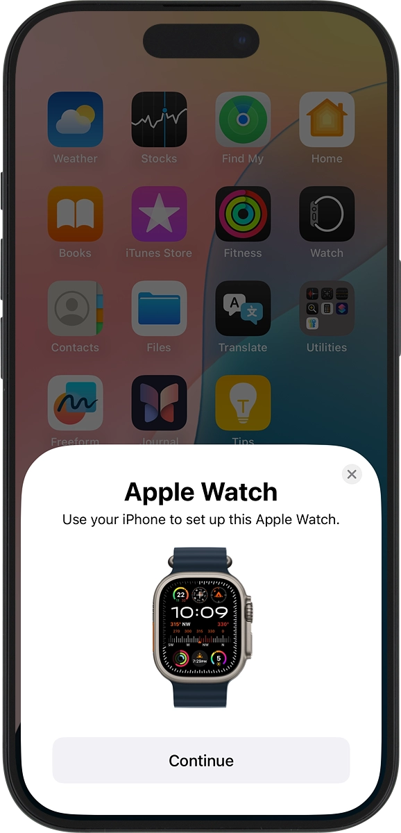 On your phone: Press Continue and follow the instructions on your phone to place the watch face in the middle of your phone's camera viewfinder.