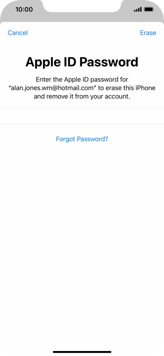 Key in the password for your Apple ID and press Erase. Wait a moment while the factory default settings are restored. Follow the instructions on the screen to set up your phone and prepare it for use.
