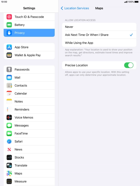 Press the required setting to turn the function on or off.