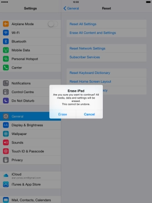 Press Erase. Wait a moment while the factory default settings are restored. 
Follow the instructions on the screen to set up your tablet and prepare it for use.