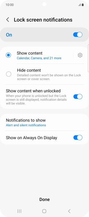 Press the required settings to turn them on or off.