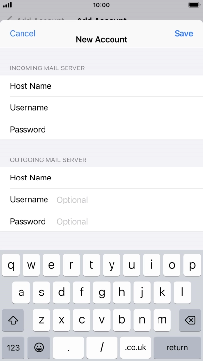 Press Username and key in the username for your email account.