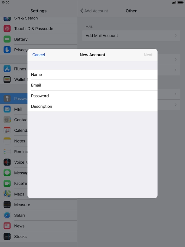 Press Password and key in the password for your email account.