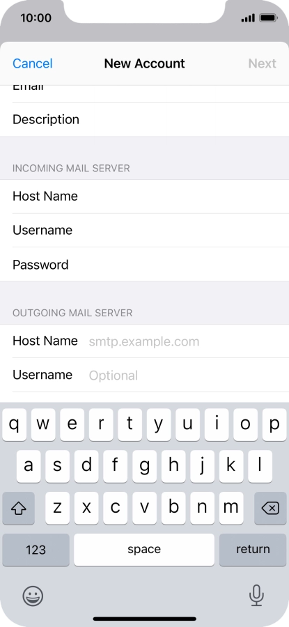 Press Host Name and key in the name or IP address of your email provider's outgoing server. Please note that if you can't send email messages when using your email provider's outgoing server, key in smtp.vodafone.net.au (Vodafone's outgoing server).