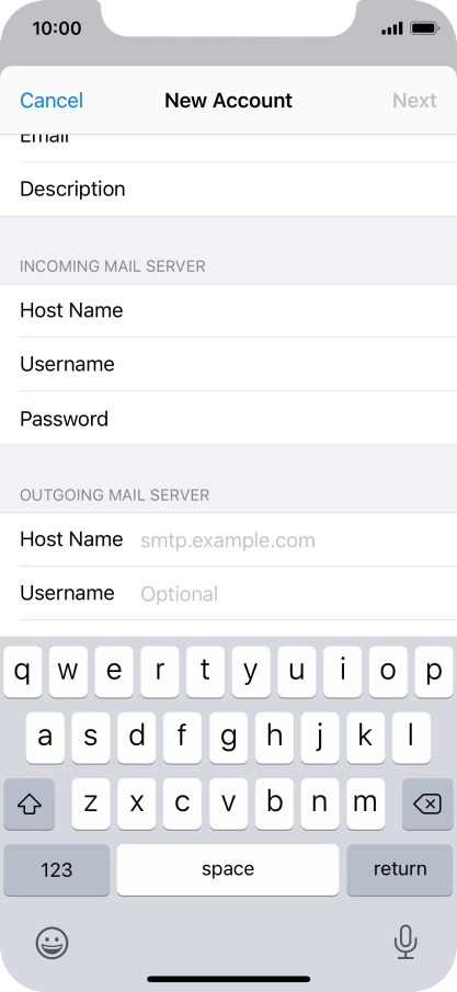 Press Host Name and key in the name or IP address of your email provider's outgoing server. Please note that if you can't send email messages when using your email provider's outgoing server, key in smtp.vodafone.net.au (Vodafone's outgoing server).